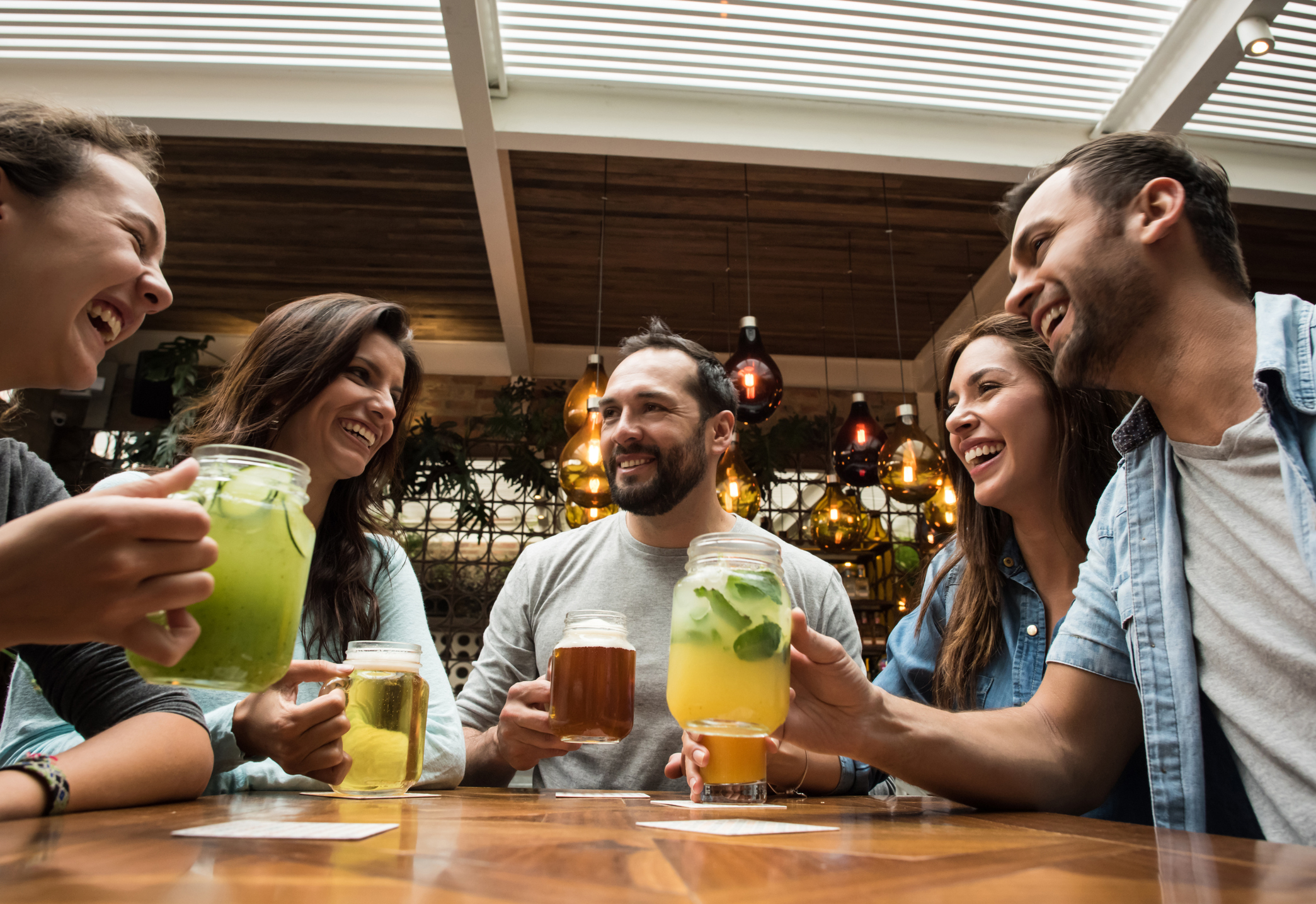 group of friends at a bar